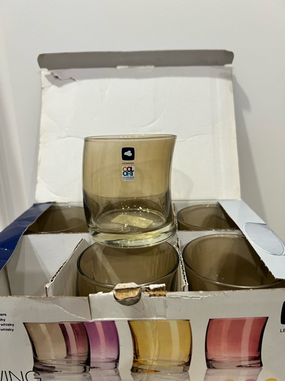 NIB Belcher Marrone Swing Leonardo Amber Glass Tumbler - Set of 6